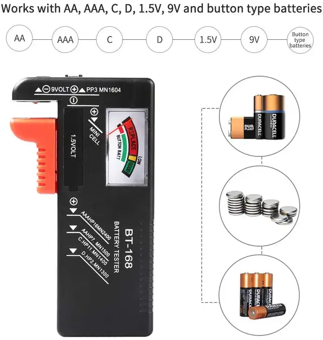 Battery Tester Checker for AA AAA C D 9V 1.5V Button Cell - Photo 2