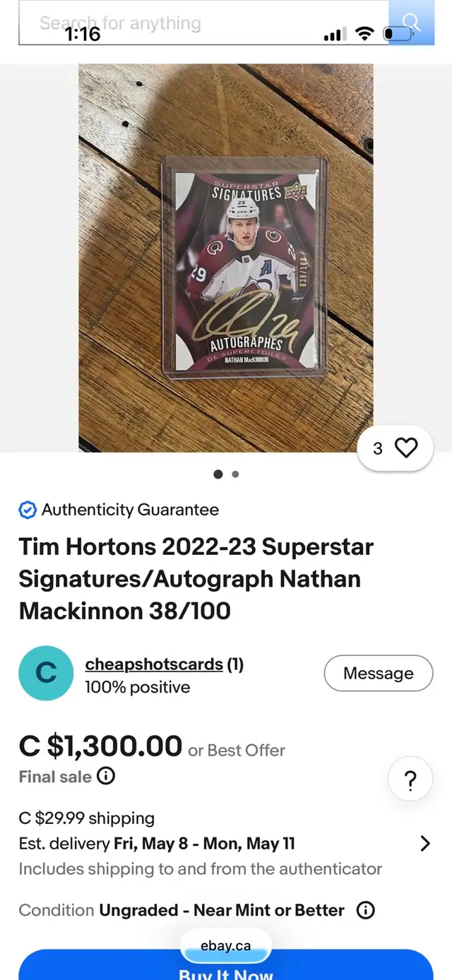 VERY RARE NATHAN MACKINNON CARD!! PRICED TO SELL!!
