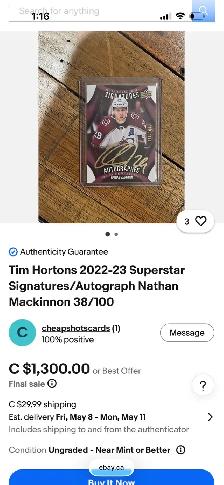 VERY RARE NATHAN MACKINNON CARD!! PRICED TO SELL!!