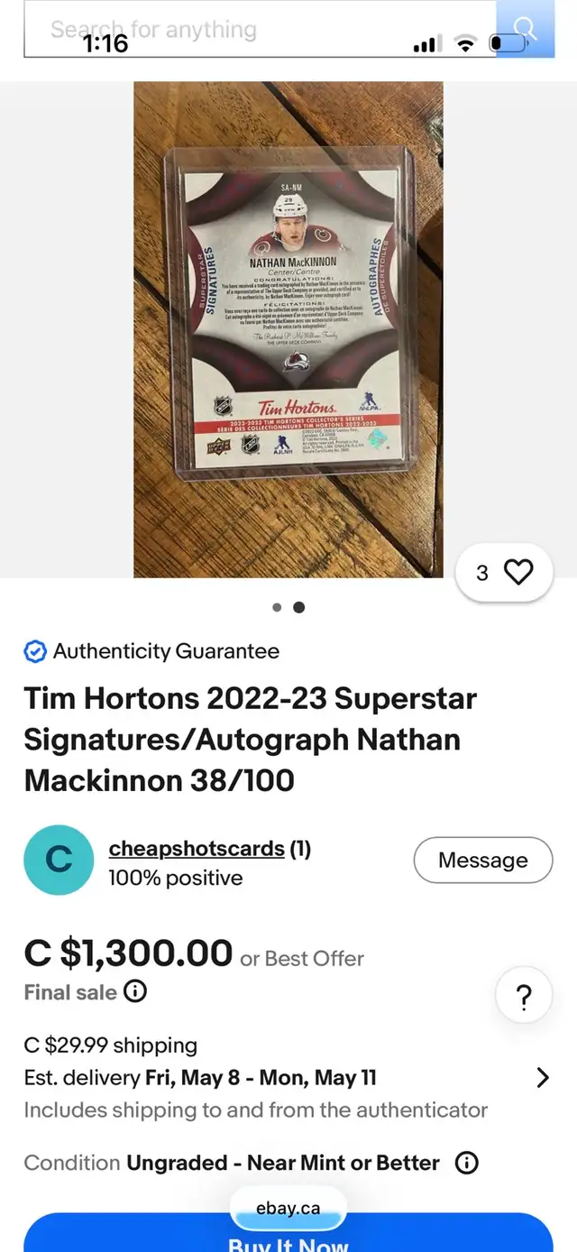 VERY RARE NATHAN MACKINNON CARD!! PRICED TO SELL!! - Photo 2