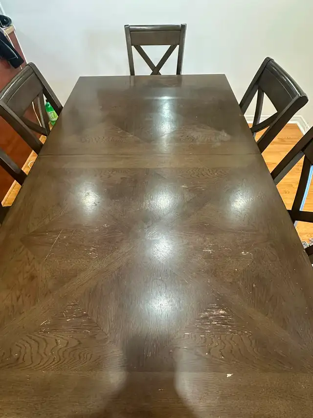 TABLE DE CUISINE EN BOIS AVEC 6 CHAISES ET EXTENSION - Photo 4