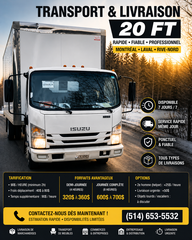 Transport & Livraison 20 ft – Rapide, Fiable – Montréal / Laval