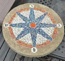 MOSAIC COMPASS ROSE – 17.5' – GLASS INLA –HEAVY CONCRETE GARDEN