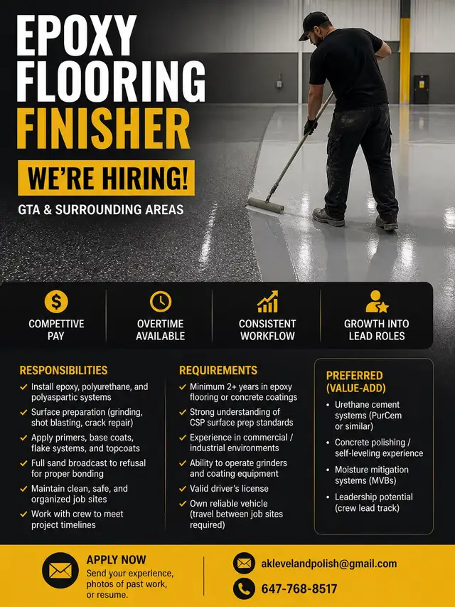 Epoxy Flooring Finisher – Hiring Now (GTA & Surrounding Areas)