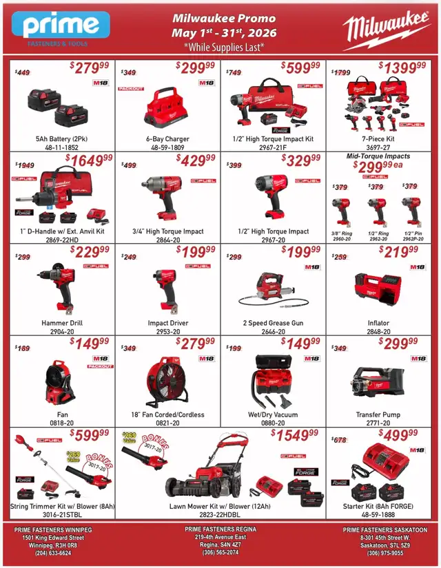 Milwaukee Promos at Prime Fasteners & Tools