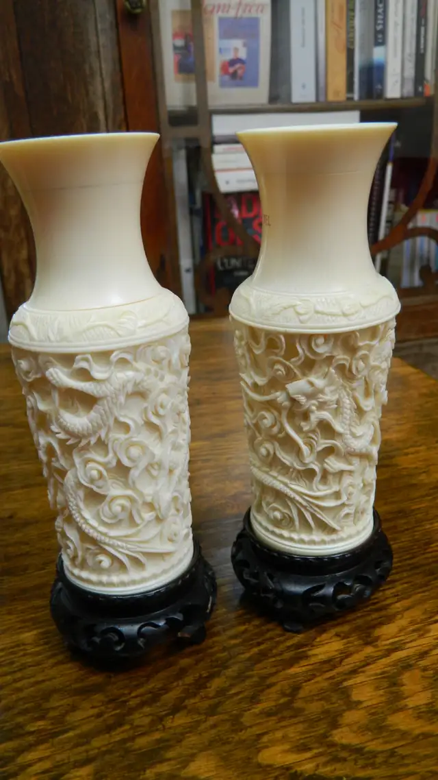 Paire de Urne Chinoise de CANTON (1900-1920) Ivoire Sculpté - Photo 7