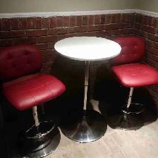 2 BAR STOOLS AND ROTATING TABLE