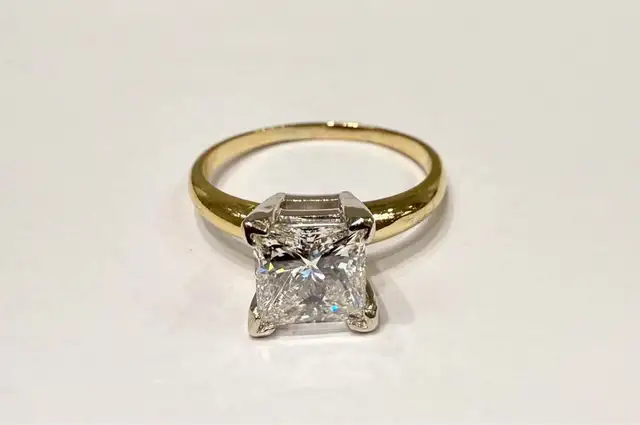 Natural Princess Cut Diamond 1.54 Carat J-SI2 in 18k Gold - Photo 5