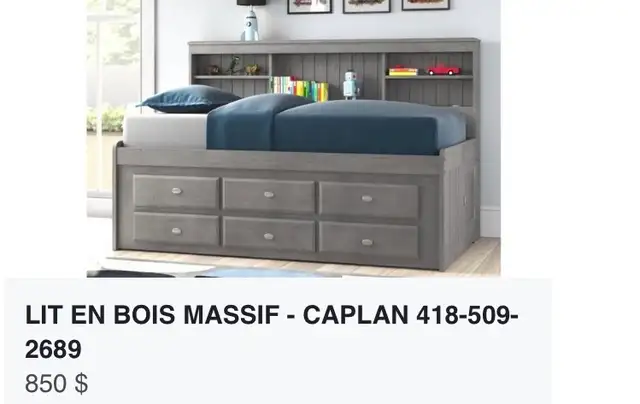 LIT simple en bois massif.   CAPLAN