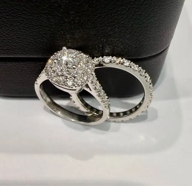 18K Natural Diamonds Engagement Ring and Eternity band 1.00CTW - Photo 2