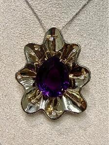 14k Two Tone 30.4 grams 58.85 Carat Natural Amethyst Pendant