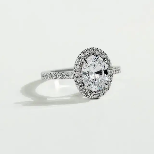 14Karat White Gold Oval Labmade GIA Diamond Engagement Ring