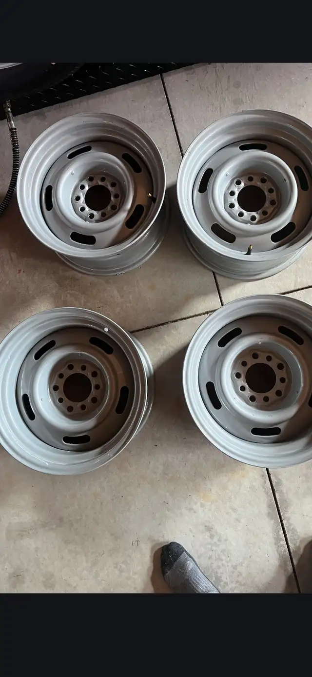 Rally wheels, fits Chev,ford and dodge.2-15x 8 & 2-15x 7. There