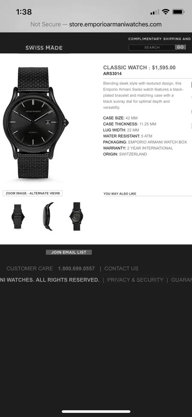 Men’s Black Emporia Armani Automatic 42 mm Watch. $350 - Photo 3