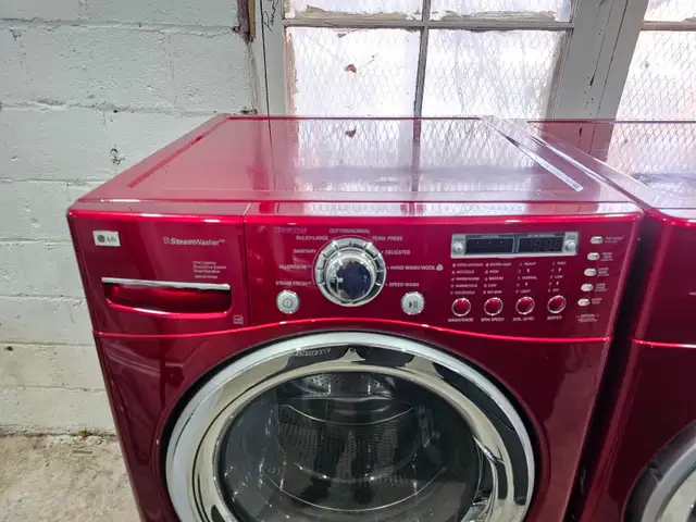 CHERRY RED LG 27' Front-Load Stackable Washer Dryer W/ Pedestals - Photo 3