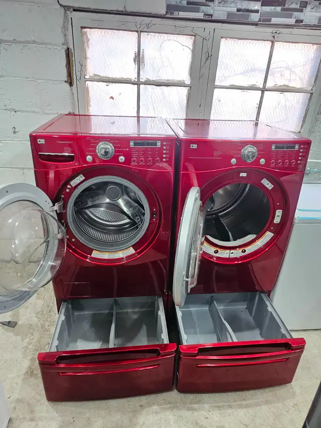 CHERRY RED LG 27' Front-Load Stackable Washer Dryer W/ Pedestals - Photo 8