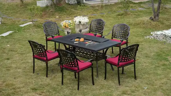 Brand New 7-Piece Round Cast Aluminum Patio Dining Set with Buil - Photo 2