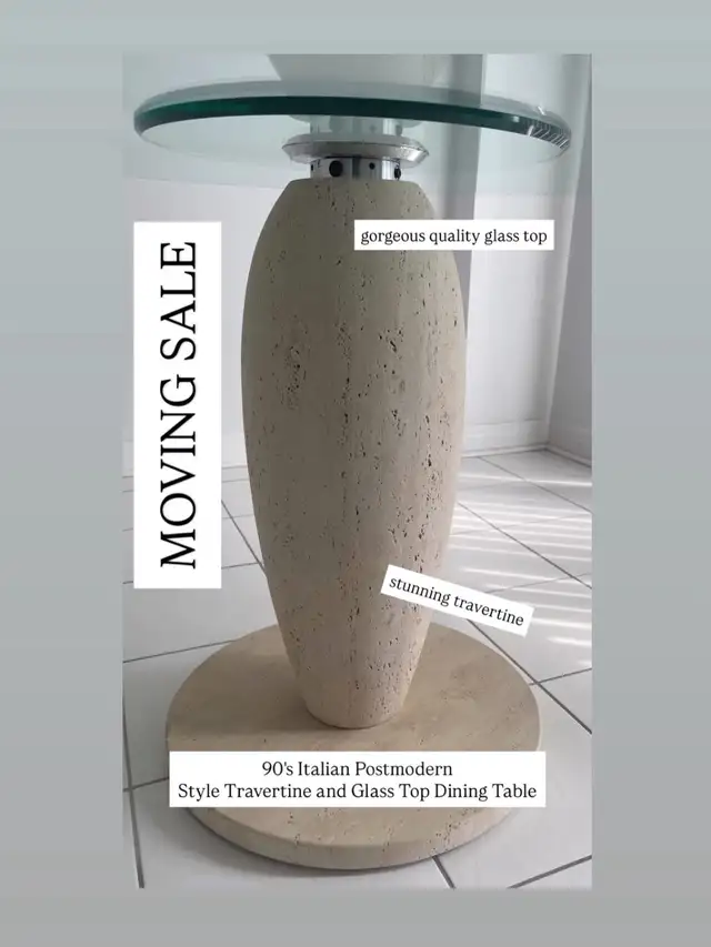 90's Italian Postmodern - Style Travertine & Glass Top Dining T - Photo 3
