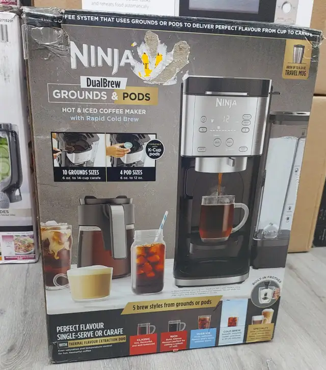Coffee Maker Ninja DualBrew Grounds & K-Cup Pods Hot and Ice.