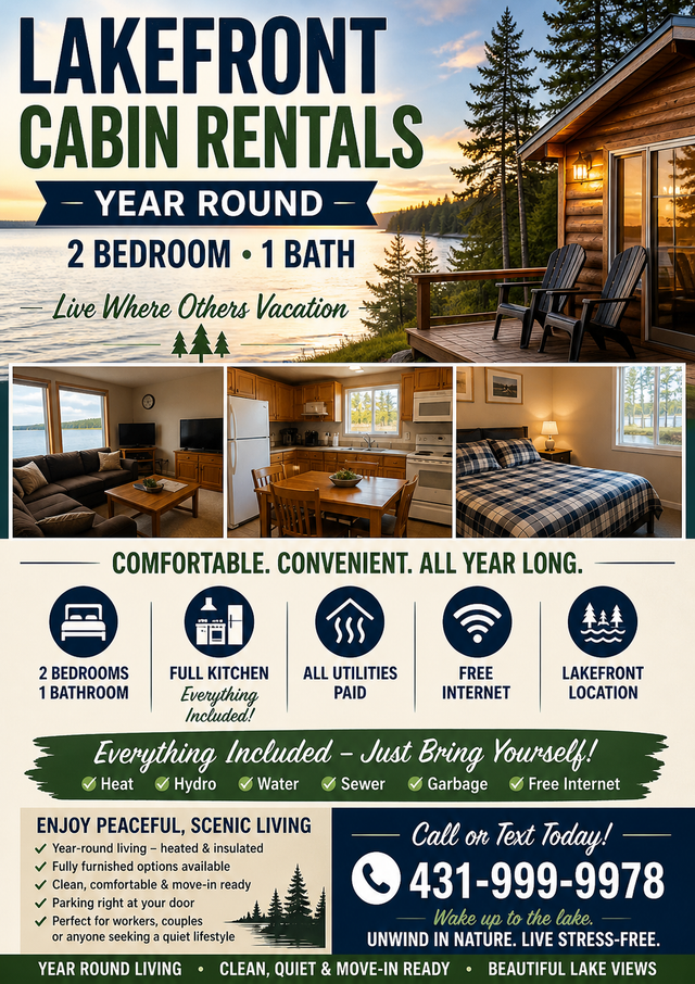 2 Bedroom 1 Bath Cabins for rent. - 4 season - free internet