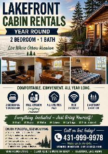 2 Bedroom 1 Bath Cabins for rent. - 4 season - free internet