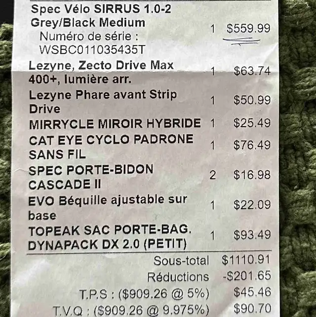 VÉLO HYBRIDE NEUF $750.