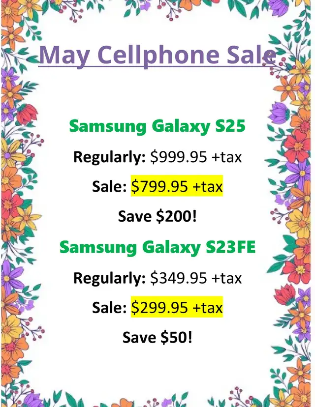 Samsung S25 on Sale in First Stop Swap Shop May Cellphone Sale
