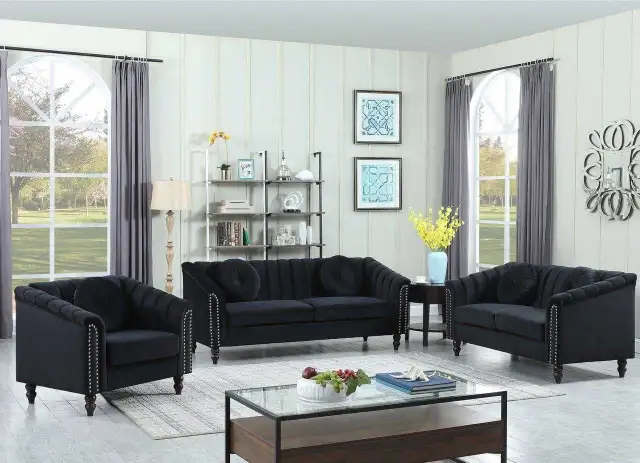 Luxury Black Velvet 3-Piece Sofa Set Design Your Living Room