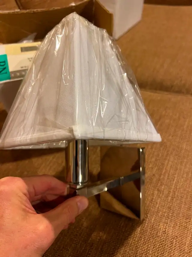 Waterworks Chrome Wall Sconce with Fabric Shade – 4 pcs, $50