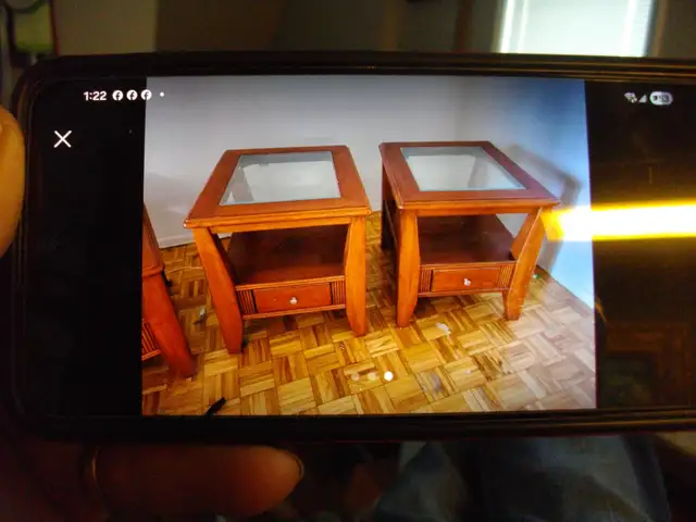 GLASS TOP COFFEE TABLE WITH 2 END TABLES SET - Photo 2