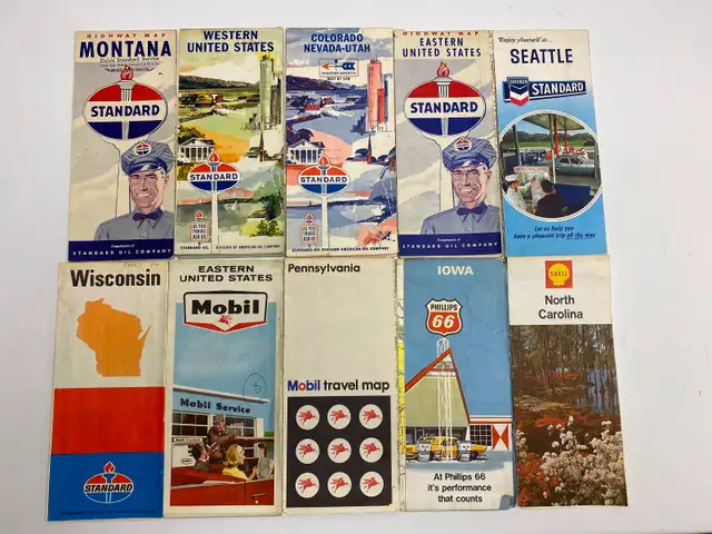 Vintage Road Maps (10) Standard Oil, Mobil, Phillips 66, Shell