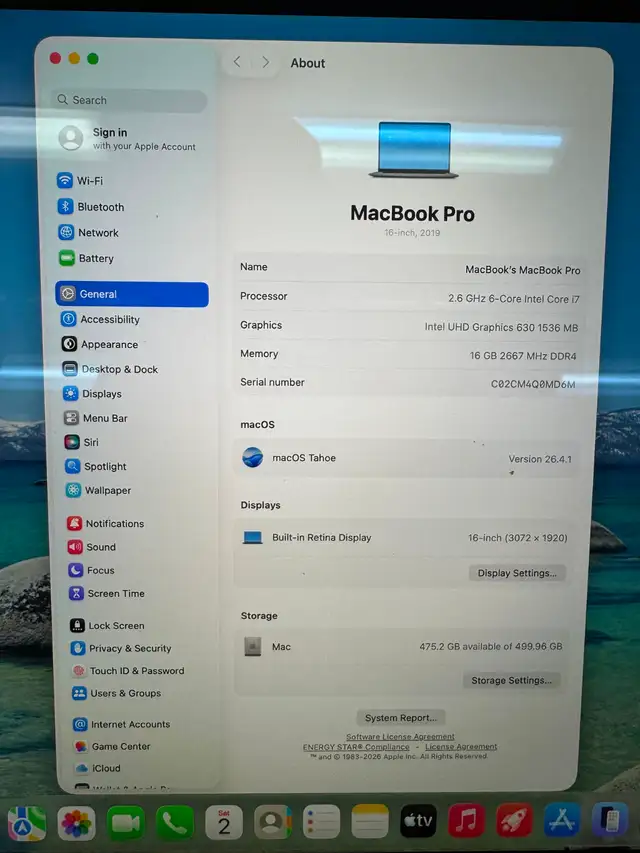 Apple 2019 16' MacBook Pro Intel Core i7 - 16GB RAM - 500GB SSD - Photo 2