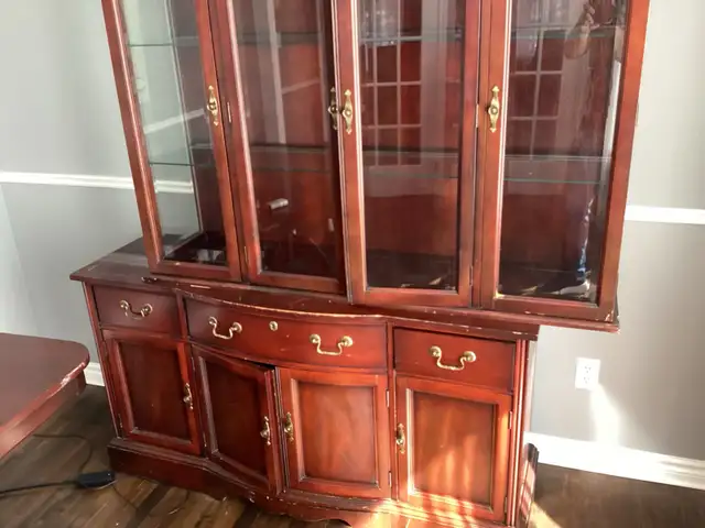 Dining room set.   Table, 8 chairs, low boy & hutch