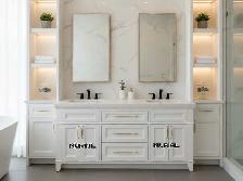 Shower fixtures LED mirrors solid wood cabinets