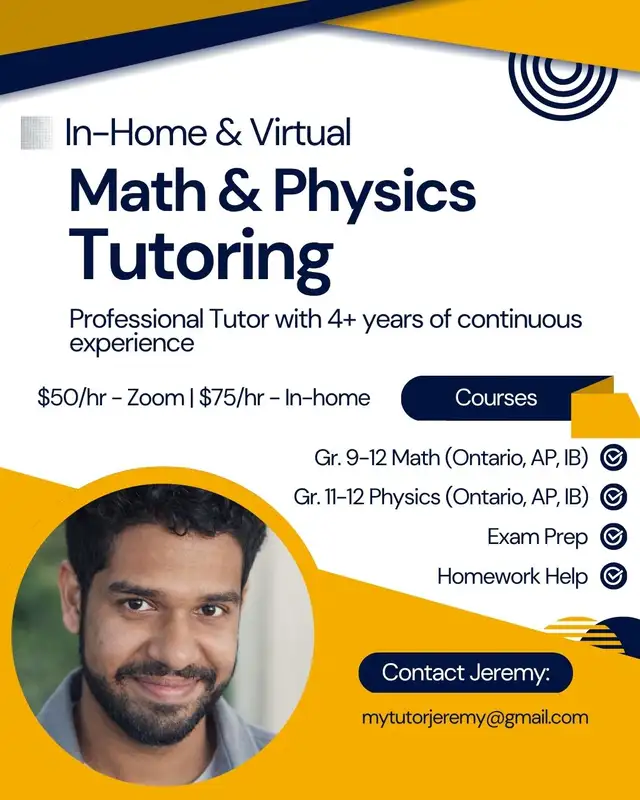Experienced Math & Physics Tutor – Grades 9-12, IB & AP – GTA