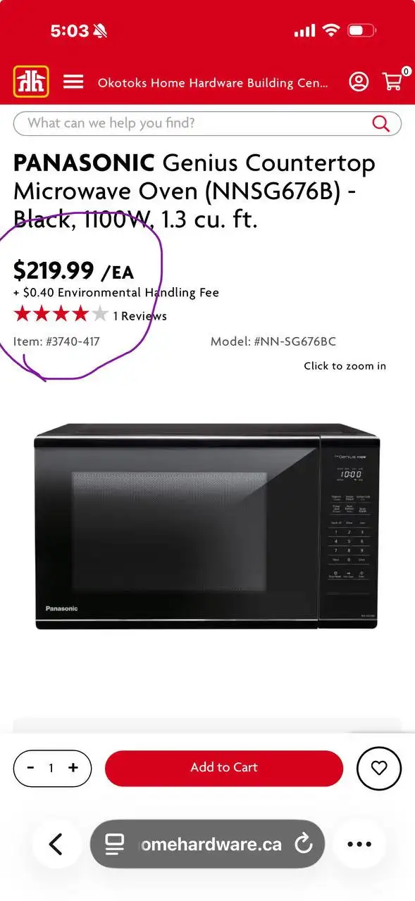 Panasonic Genius Countertop Microwave black 1100w
