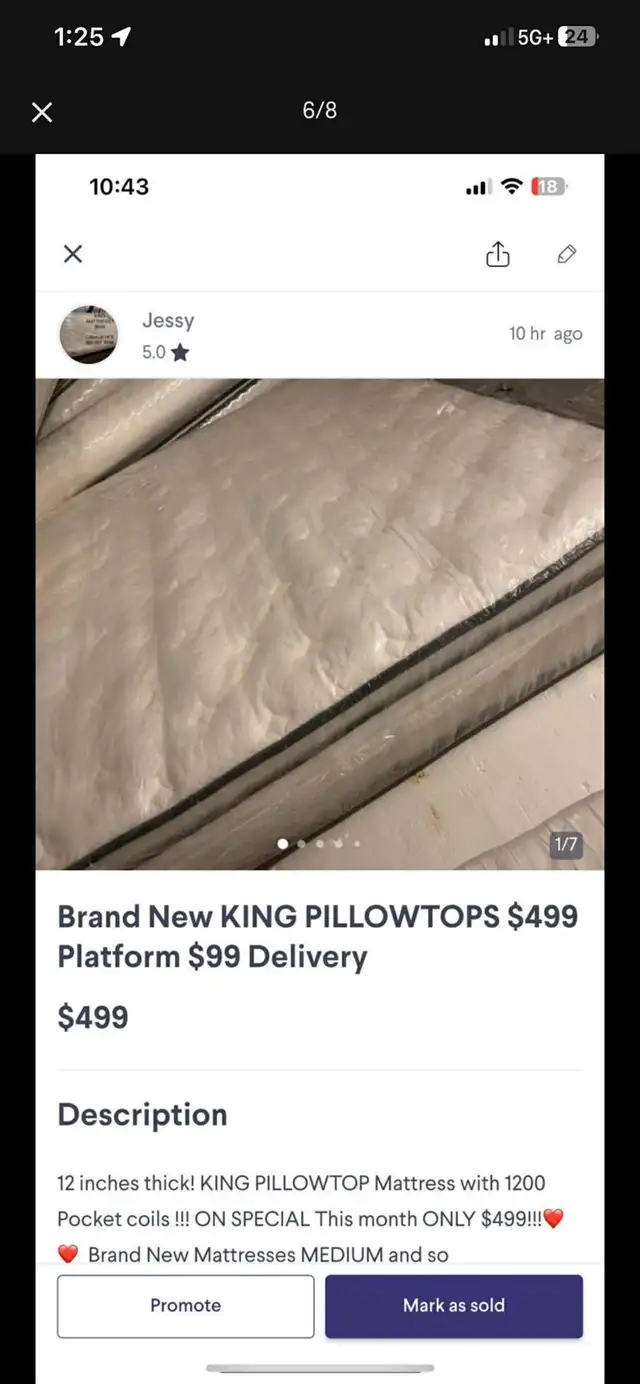 Brand New KING PILLOWTOP Mattresses $499 Platform $99