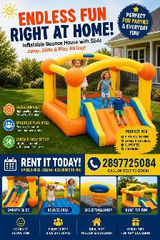 Bounce House Castle Rental with Slide and Basketball Hoop