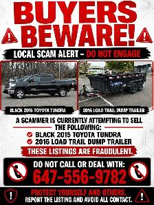 BEWARE - SCAMMER SELLING BLACK 2015 TOYOTA TUNDRA/DUMP TRA