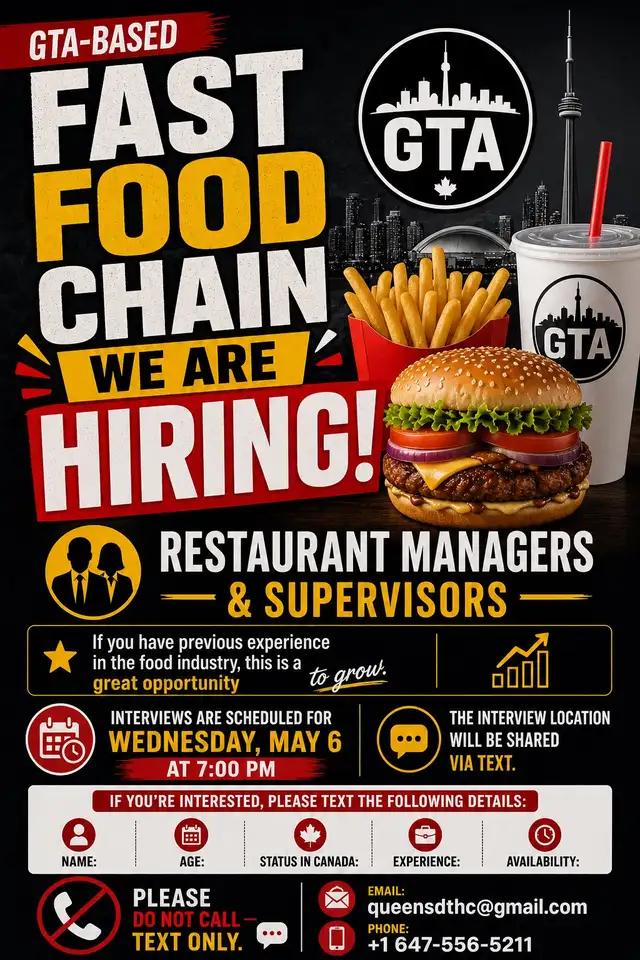 Hiring for restaurant manager/supervisor positions