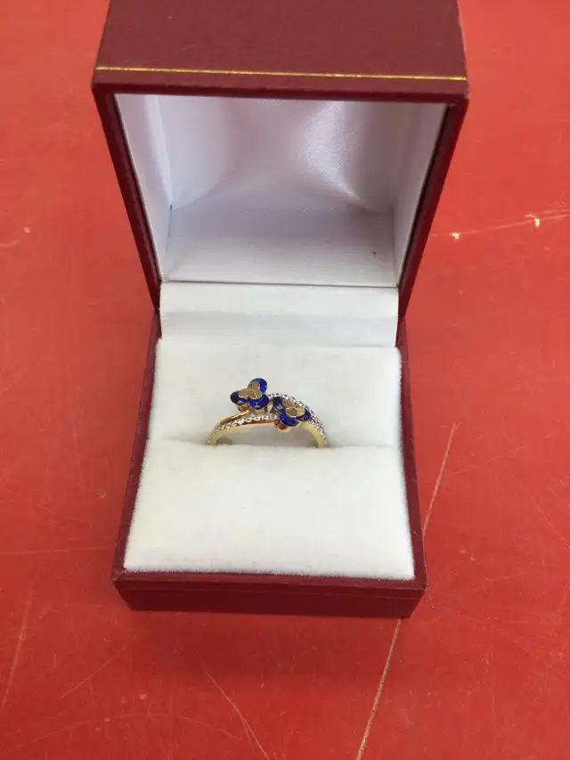 bague en or  fleurs bleues - Photo 2