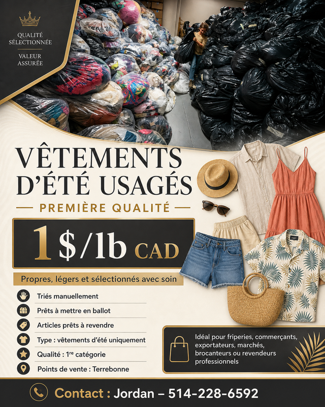 Vetements ete 1$/lb - Tries main, propres, prets a vendre