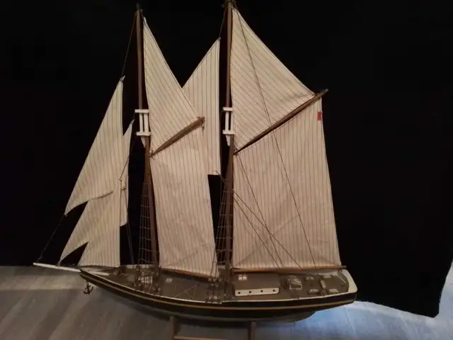 vintage 1960's collectible LUNENBURG SCHOONER WOODEN MODEL