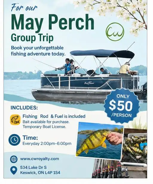 MAY PERCH FISHING GROUP – ONLY $50 / PERSON, YOU DRIVE IT