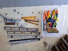 levels, screwdrivers