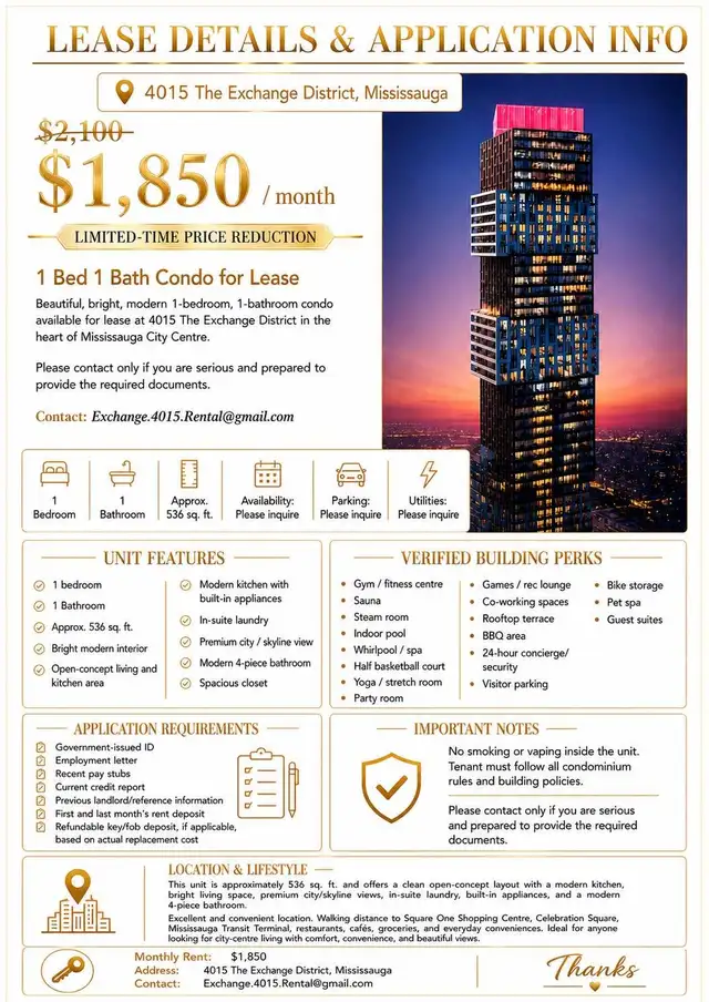 1 Bedroom Condo Apartment Mississauga