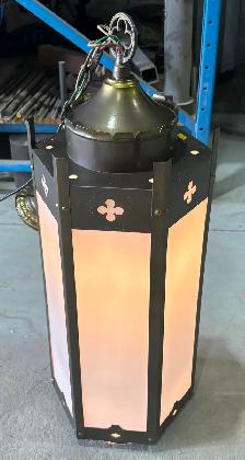 Antique Metal Stained Glass Hexagonal Gothic-Style Pendant Light