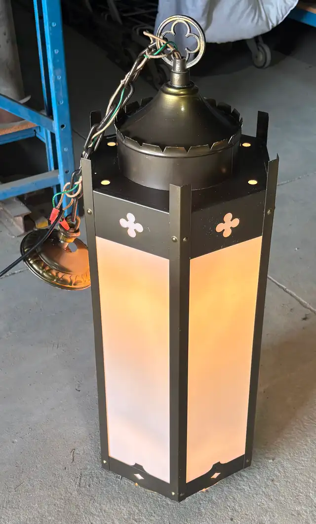 Antique Metal Stained Glass Hexagonal Gothic-Style Pendant Light - Photo 4
