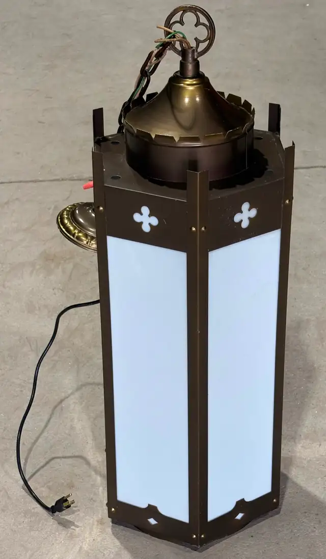 Antique Metal Stained Glass Hexagonal Gothic-Style Pendant Light - Photo 5