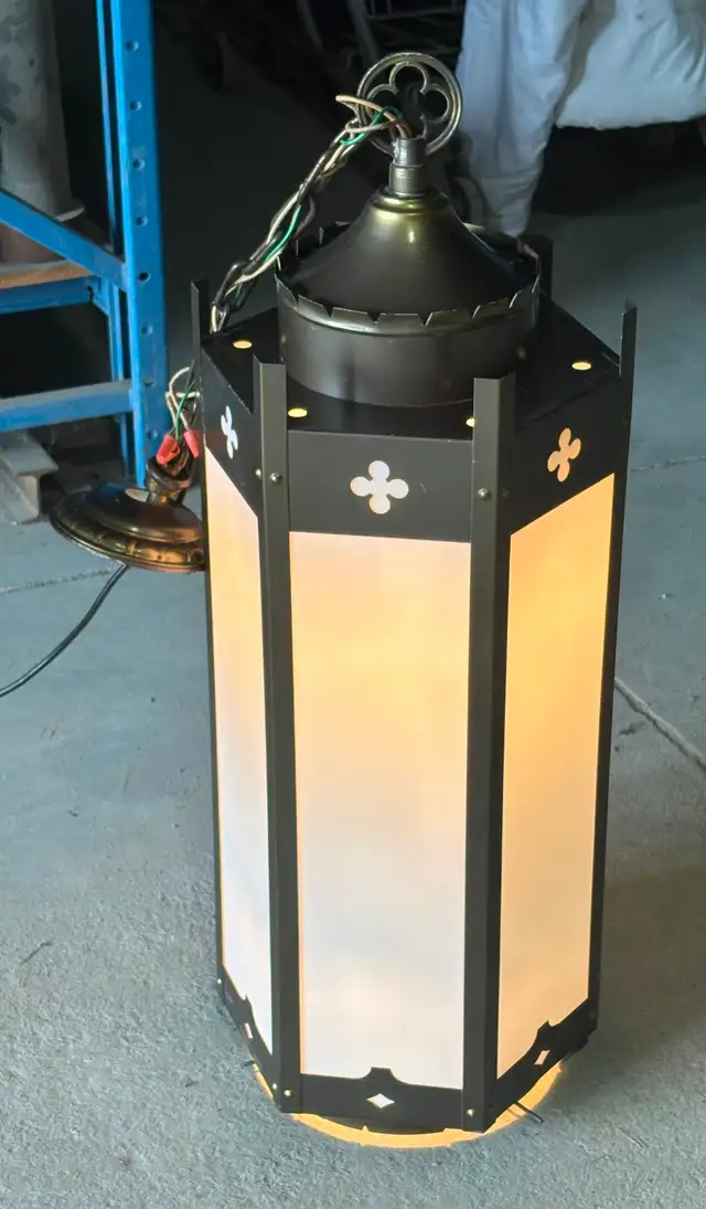 Antique Metal Stained Glass Hexagonal Gothic-Style Pendant Light - Photo 6